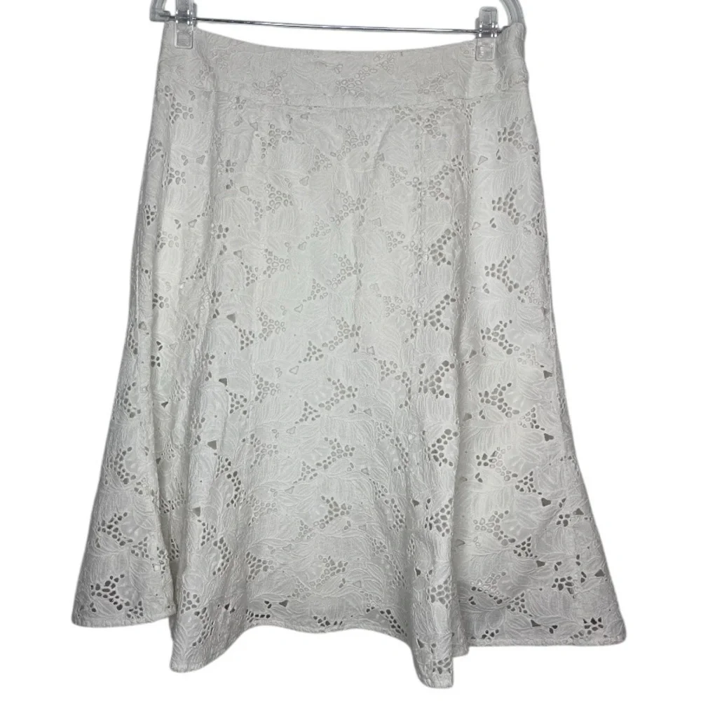 Coldwater Creek White Eyelet Midi Boho Modest Cottagecore Summer Skirt  Medium